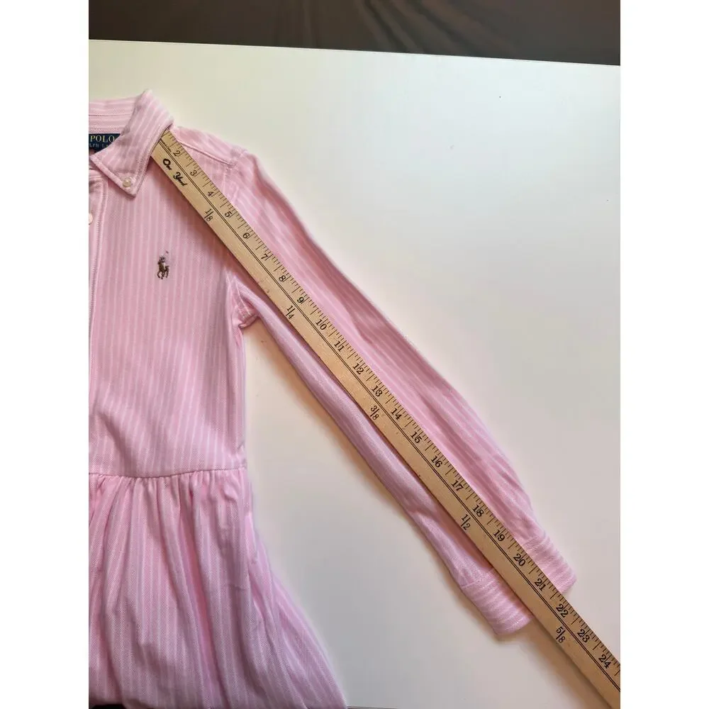 Polo Ralph Lauren Girls S/7 Button Front Oxford Shirt Dress Long Sleeve Striped